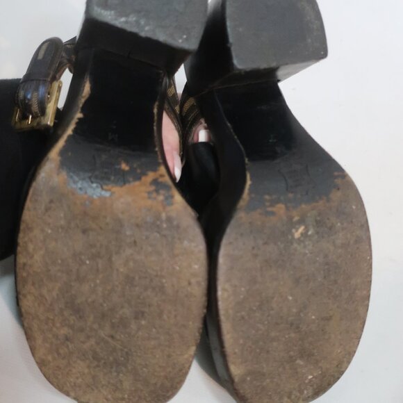 Authentic Fendi F Zucca Logo Graphic Brown Open Toe Chunky Block Heel Sandal 7 - Picture 9 of 16